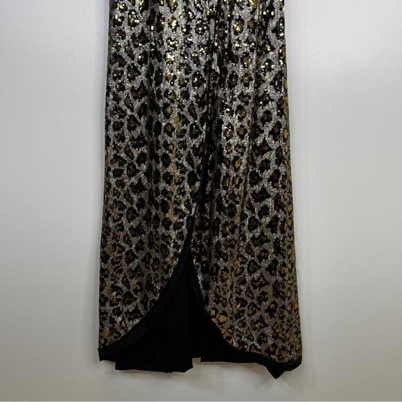 Aidan by Aidan Mattox Leopard Sequin Wrap maxi dress gold black - 8 - Picture 6 of 10